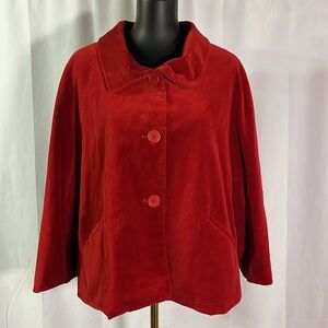 Talbots Red Velvet Button Front Wide Collar Jacket